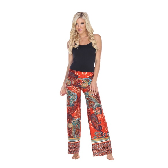 Navy//Orange//White, 3X WM Womens Plus Size Printed Palazzo Pants